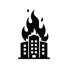 Building on fire, flames engulfing structure, destruction icon © Rose