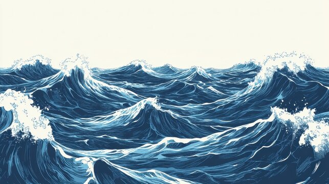 Rhythmic ocean waves with abstract blue patterns and high contrast sea background