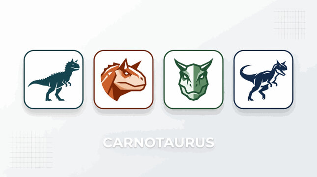 Dinosaur icons featuring Carnotaurus and related species in various colors