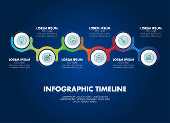 Naklejka premium Wave Flow Connected Nodes Business Timeline Infographic Template
