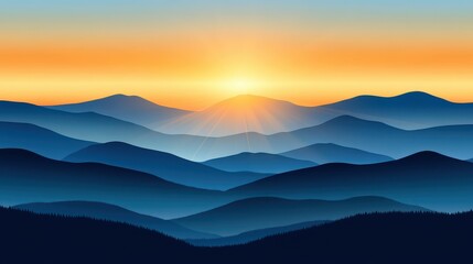 Fototapeta premium Vibrant sunrise over layered mountains illuminating the landscape with warm golden light and serene tranquility.