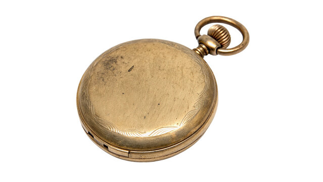 Vintage antique metallic golden pocket watch clock time measurement tool isolated on transparent background
