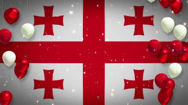 Loop, winner, Georgian flag, national flag, celebration, event, soccer, football, rugby, wrestling, basketball, background, player introductions, confetti, red, white, balloons, copy space, Georgia.