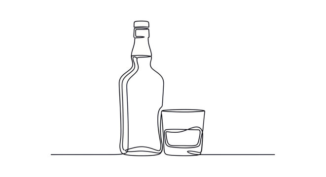 Bottle and glass of liquor.