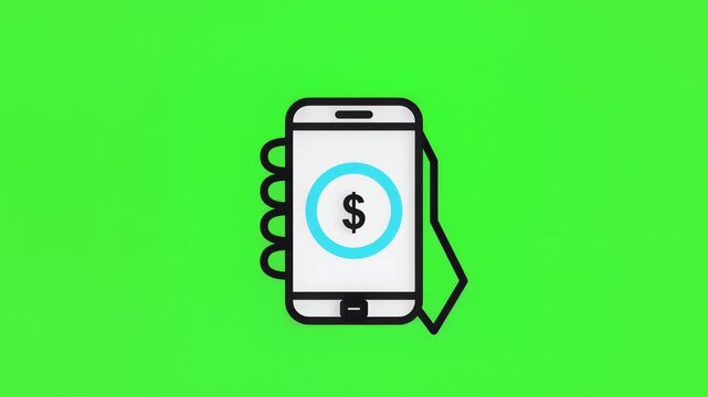 Hand holding smartphone with dollar sign icon on green background