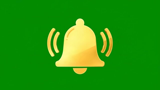 Golden alarm bell icon, notification symbol, yellow alert bell, ringing signal 4k