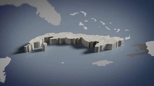 World map animation Birds eye view above Cuba ,Cuban, Havana, North America with highlighted country borders. Cinematic 3d world map animation highlights aerial views, 4k Video
