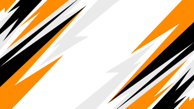Abstract sharp geometric background in orange, black and white, modern diagonal zigzag shapes vector wallpaper. Used for racing concepts, sports banners, decals, or jersey designs