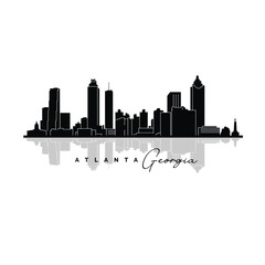 Obraz premium Atlanta Skyline with Reflection Black and White Vector Illustration