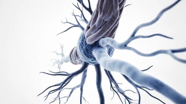 Detailed 3D CGI Octane Render of a Human Neuron with Synaptic Activity