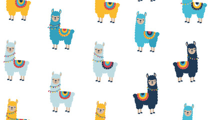 Colorful Llamas in Various Poses. © wowok