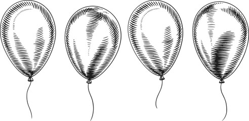 WebVintage engraved balloon illustrations, hand drawn celebration party decorations vector collection for festive event design © Sume