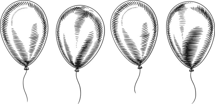 WebVintage engraved balloon illustrations, hand drawn celebration party decorations vector collection for festive event design