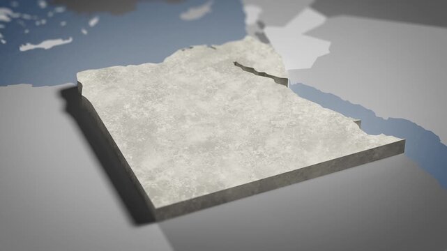World map animation Birds eye view above Egypt, Egyptian, Cairo, Africa, Asia, with highlighted country borders. Cinematic 3d world map animation highlights aerial views, 4k Video