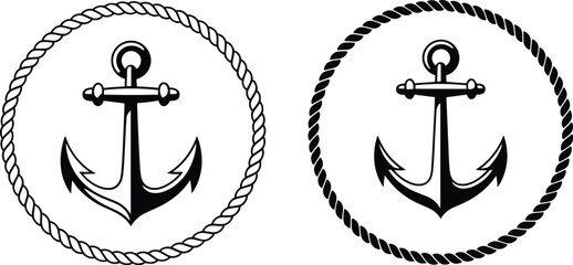 Nautical anchor emblems with rope borders, maritime badge illustrations vector collection for marine branding design © Sume