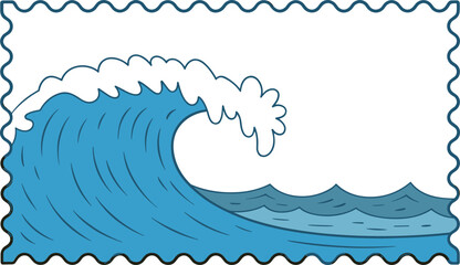 Vintage ocean wave postage stamp, nautical marine border illustration vector design for coastal travel themes © Sume
