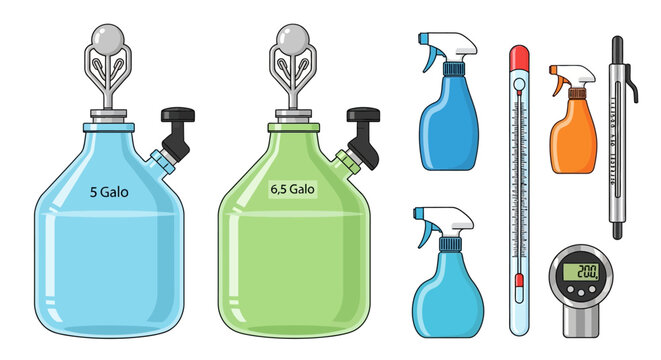 Brewing Equipment: Fermenters, Sprayers, Thermometers, Hydrometer