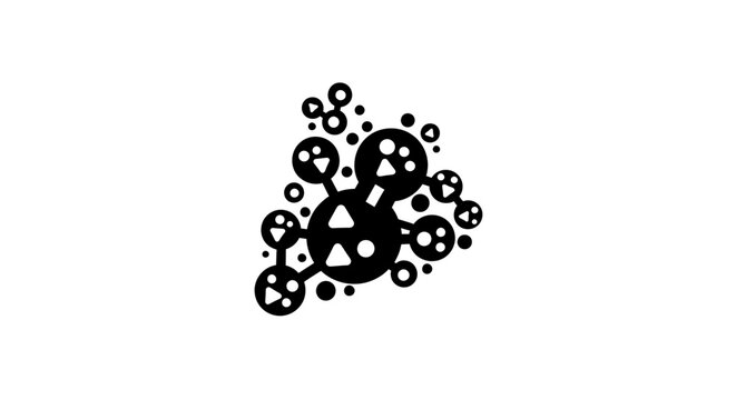 Black Atom Symbol Icon on White Background, Molecular Structure