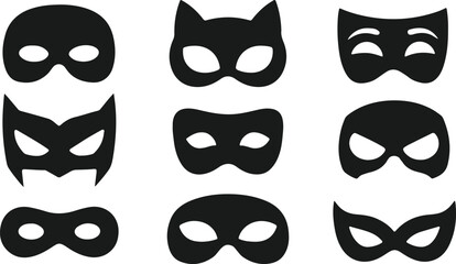 Set of black superhero masks isolated on white background © sefatahmed