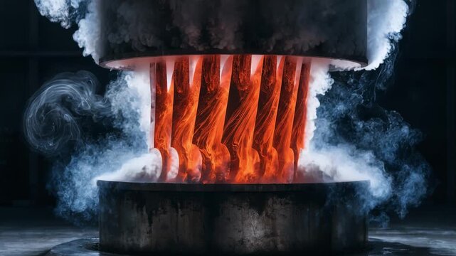 Batch furnace process captured midcycle highlighting multiple knife blades uniformly heated in a controlled environment to achieve optimal structural integrity