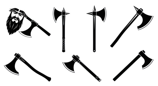Viking warrior axe weapons set.