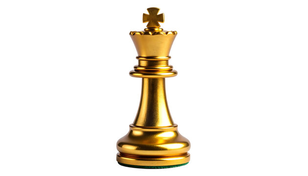 Golden chess king piece, metallic, isolated on white, luxury, strategy, leadership concept
