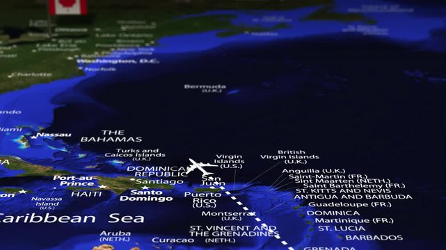 Flight From Rio Brazil to Toronto Canada with flag pins