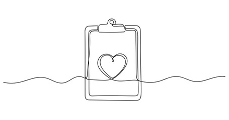 Obraz premium Minimalist continuous line drawing of heart on clipboard. No editable stroke