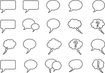 Fototapeta premium Collection of hand drawn speech bubbles and thought clouds in a set of line art icons