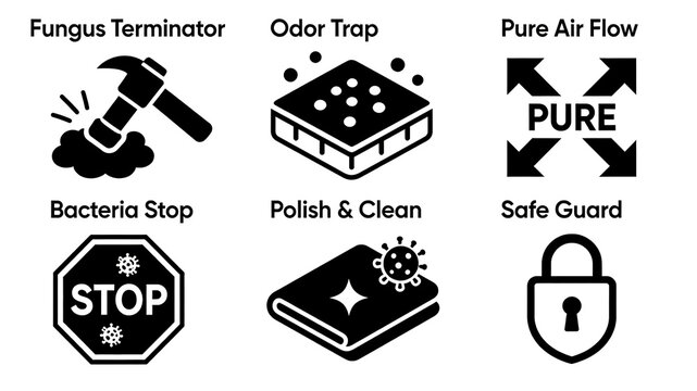 Fungal hammer, odor adsorption, and safety lock represent thorough mold removal and antibacterial safety, suitable for deep cleaning and protective products.
