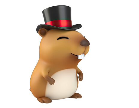 Cute Cartoon Groundhog Wearing a Top Hat