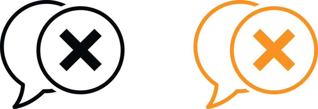 Speech bubble icons with a cross mark symbol for communication error or message decline