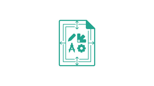 Graphic Design Tools and Document Icon: Creativity, Planning, and Development Concept