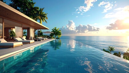 Obraz premium A serene infinity pool overlooking the ocean at sunset (598)