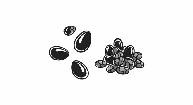 A pile of dark, glossy beans and loose individual beans