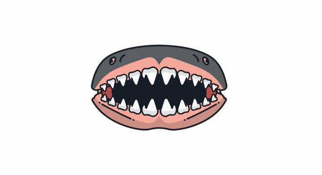 A cartoon depiction of a shark's gaping mouth full of sharp teeth