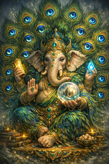 Obraz premium Gajah_Ganesha_Berbulu_Merak
