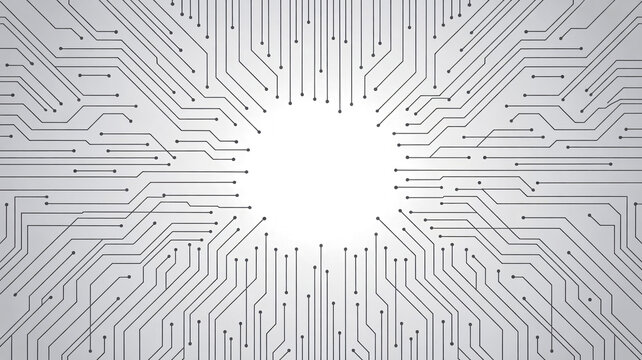 Black abstract pattern of digital circuit board isolated on transparent background.