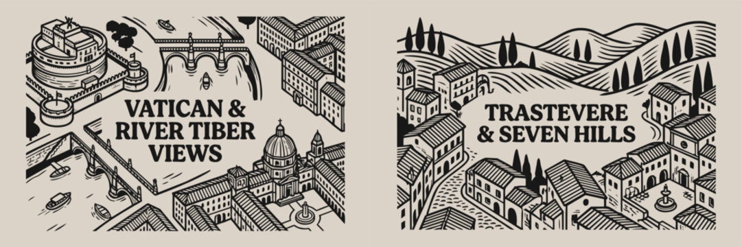 Vatican Views and Trastevere Hills Silhouette Art