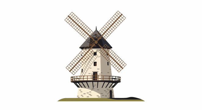 A pixelated representation of an old stone windmill with four sails