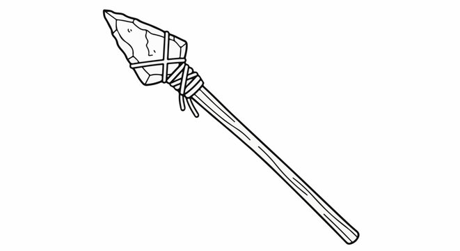 A primitive stone-tipped spear weapon, bound with twine to a wooden shaft