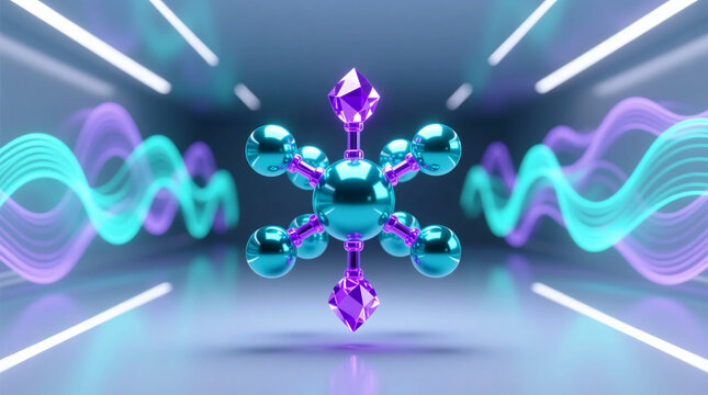 Central view of biotech molecular innovation cluster with quantum bonds offering dynamic digital tech presentation backgrounds and advanced scientific concepts
