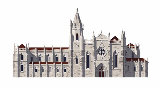 A large gothic-style building with tall spires, arched windows, and a rose window