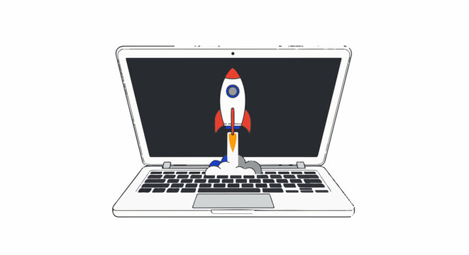 A rocket launching from a laptop screen