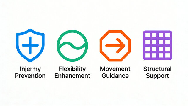 Protective shield, flexible wave and grid structure, representing injury prevention and flexible structural support, suitable for various sports protective equipment and posture correction belts.
