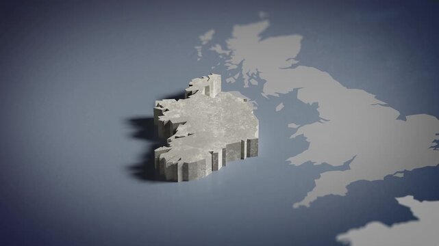 World map animation Birds eye view above Ireland, Irish, Dublin, Europe with highlighted country borders. Cinematic 3d world map animation highlights aerial views, 4k Video