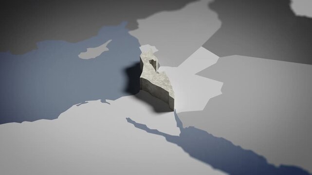 World map animation Birds eye view above Israel, Israeli, Jerusalem, Asia with highlighted country borders. Cinematic 3d world map animation highlights aerial views, 4k Video