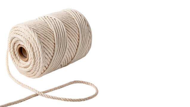 Roll of natural brown jute twine string cord rope spool isolated on transparent background