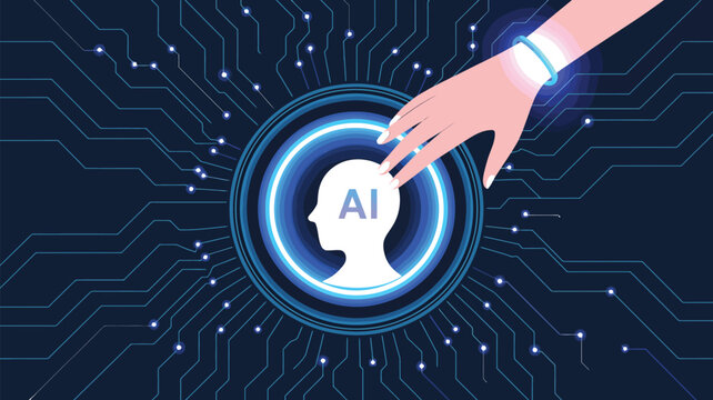 Hand touching artificial intelligence brain icon