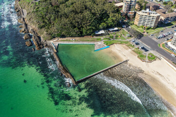 Aerial scene capturing the ocean baths at Main Beach in Forster, NSW, Australia.  © SCLifestyle